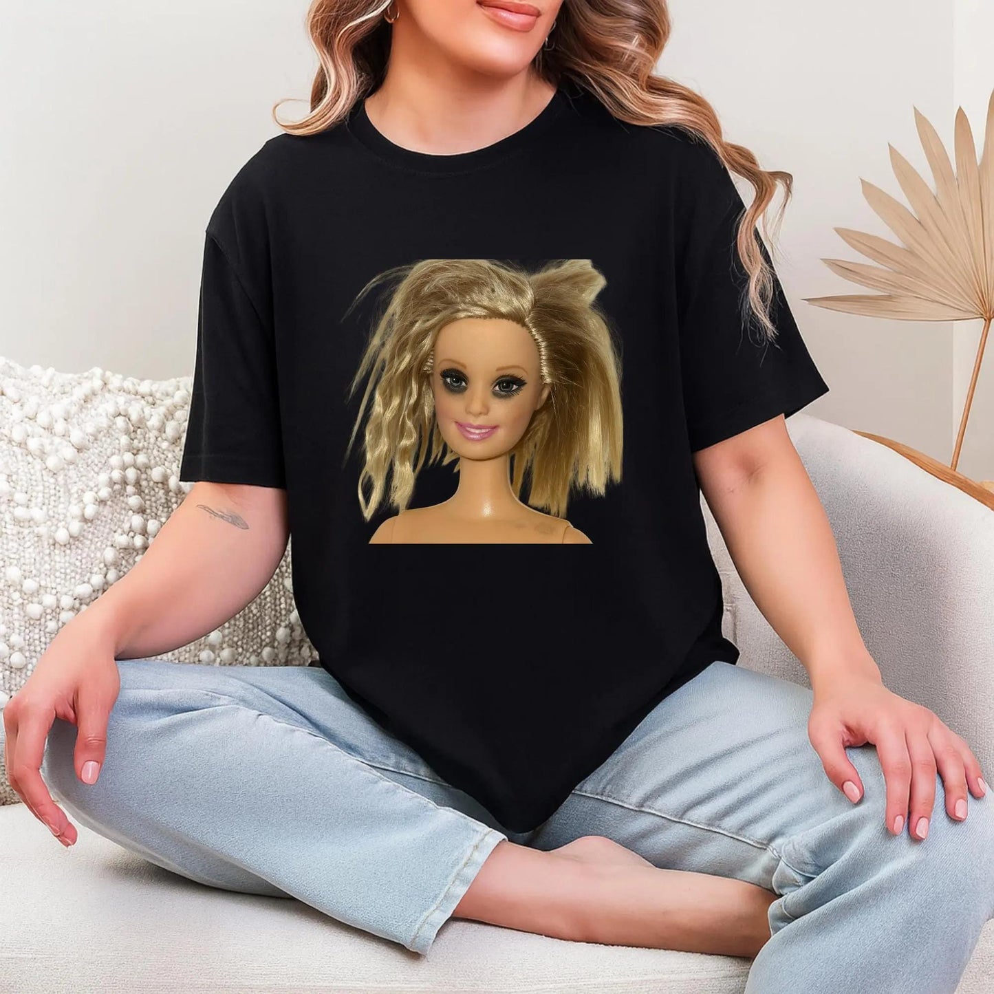 Messy Barbie Head T-Shirt, Funny Meme Tee, Viral TikTok Graphic Shirt, Y2K Aesthetic Top, Trendy Unisex Oversized Tee