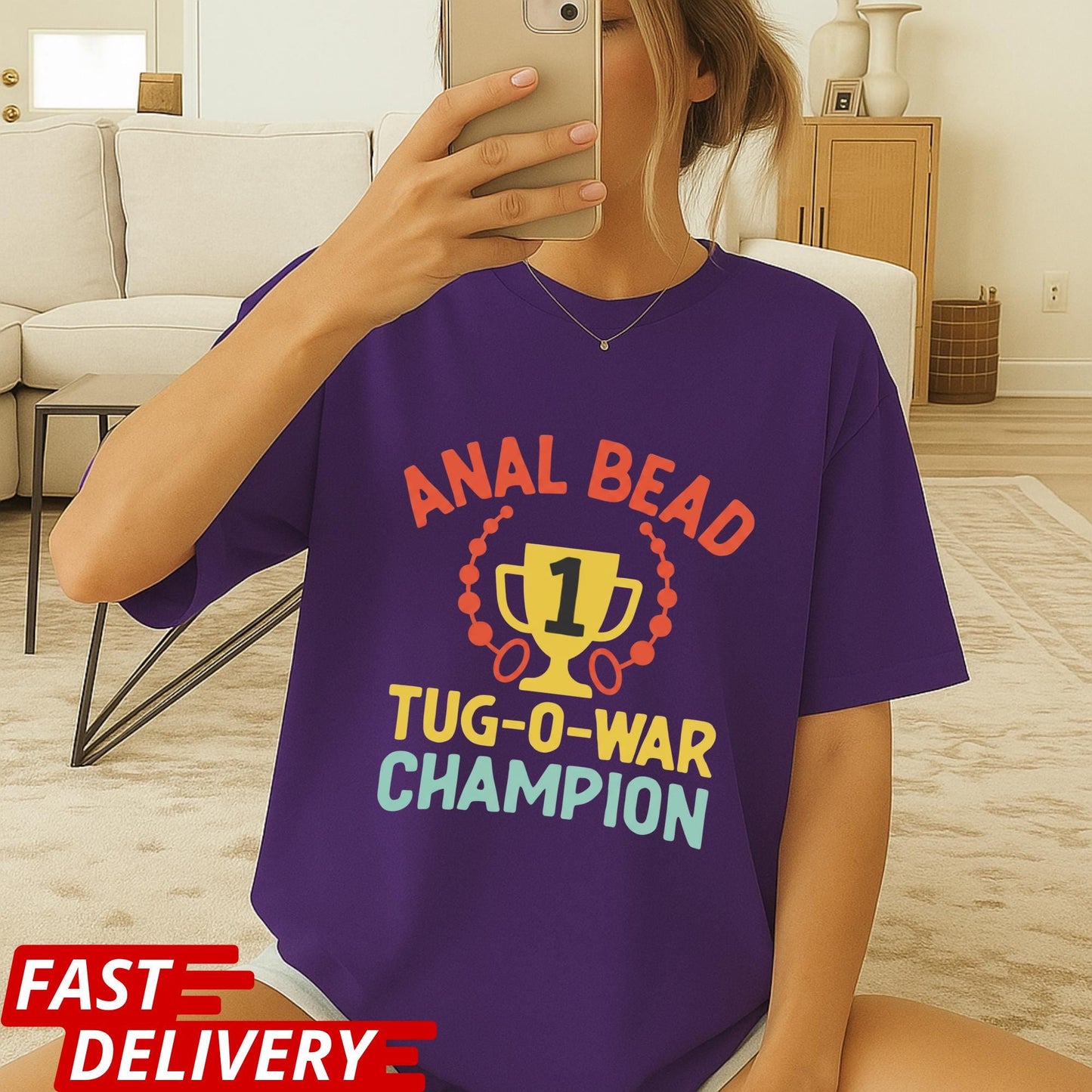 Funny Adult Shirt, Anal Bead Tug-O-War Champion Tee, Naughty Humor Shirt, Gag Gift T-Shirt, Adult Novelty Tee, Funny Party Shirt