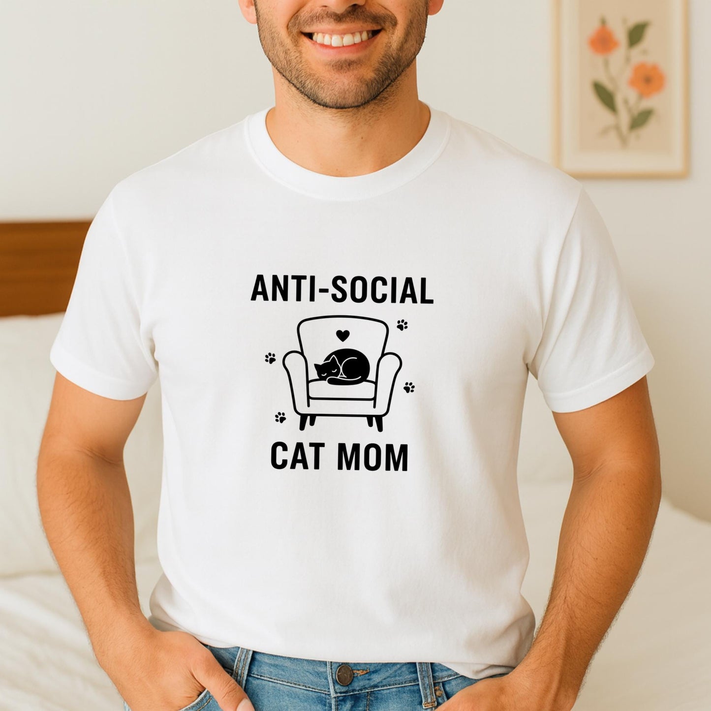 Anti Social Cat Mom T-Shirt, Funny Cat Lover Tee, Introvert Cat Mom Shirt, Cute Cozy Cat Graphic Top, Gift for Cat Moms, Funny Cat Shirt