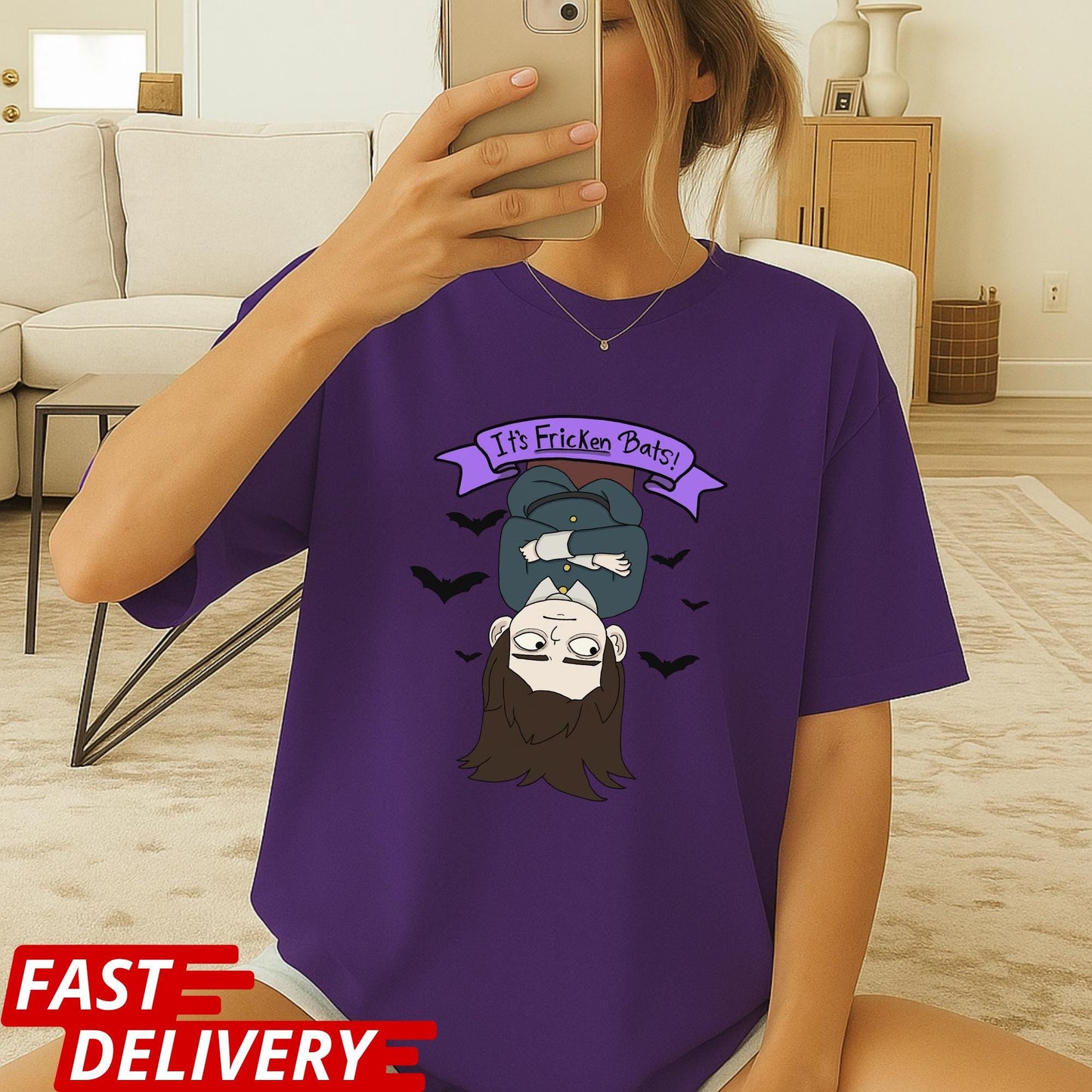 Haunted Hotel Abaddon Cartoon Inspired Custom T-shirt Dark Anime Horror Tee, Gothic Demon Graphic Shirt, Its Fricken Bats T Shirt