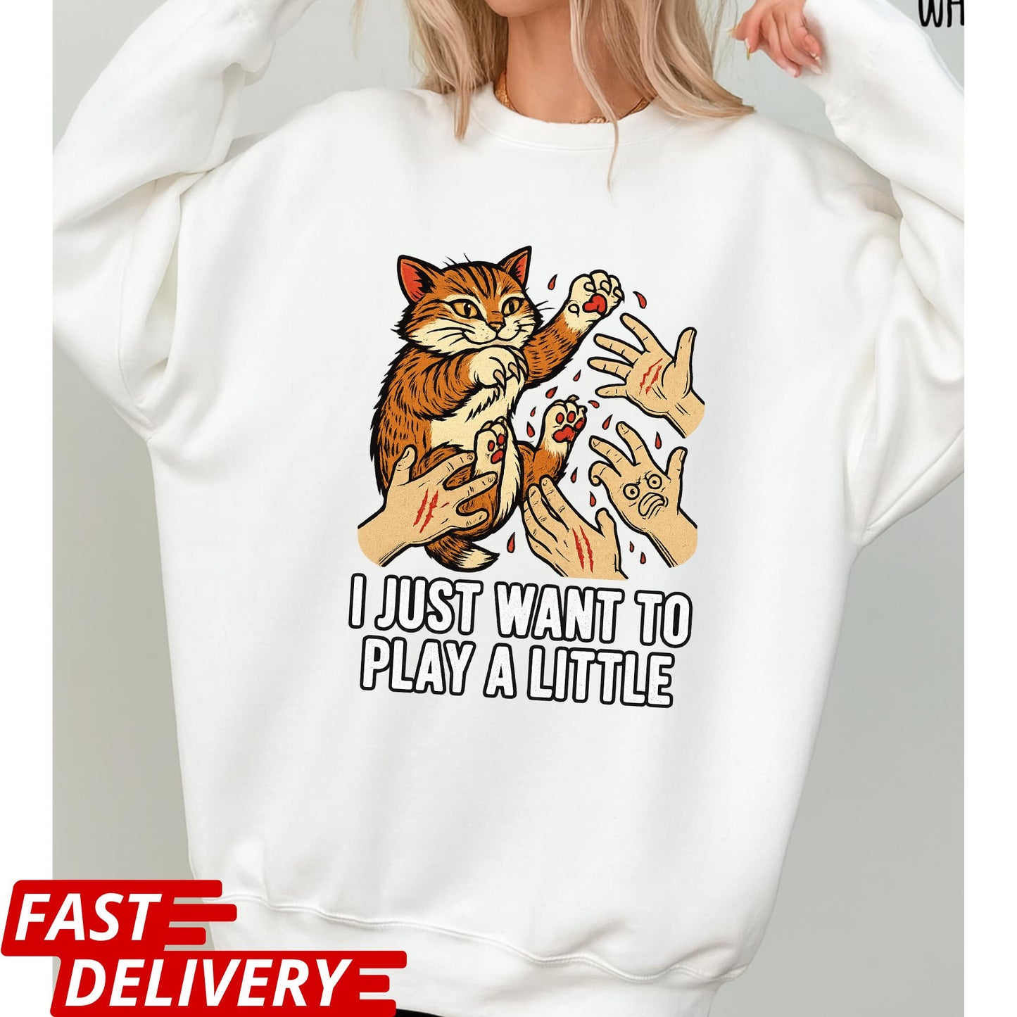 Funny Cat Shirt, I Just Want to Play a Little Tee, Cat Scratch Meme Shirt, Crazy Kitty Graphic Tee, Cat Lover Gift, Pet Owner Humor Top