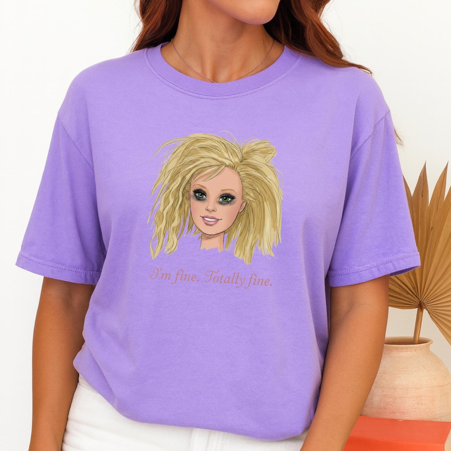 Messy Barbie Head T-Shirt, Barbie Meme Tee, Funny Barbie Shirt, I’m Fine Totally Fine Tee, Cute Doll Parody Graphic Top, Viral Meme Shirt