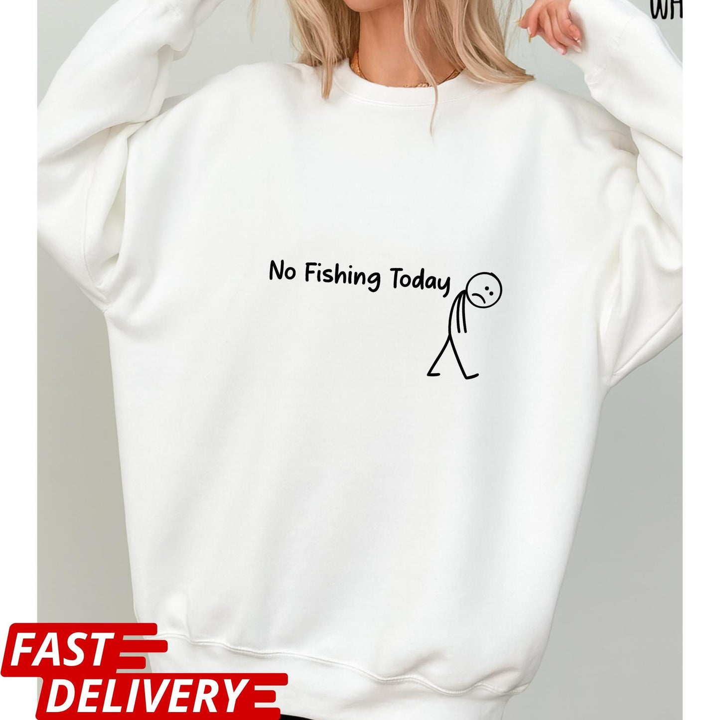 No Fishing Today T-Shirt, Funny Fishing Tee, Sad Stick Figure Shirt, Fisherman Gift, Lake Fishing Lover Tee, CottonBody Graphic Tee