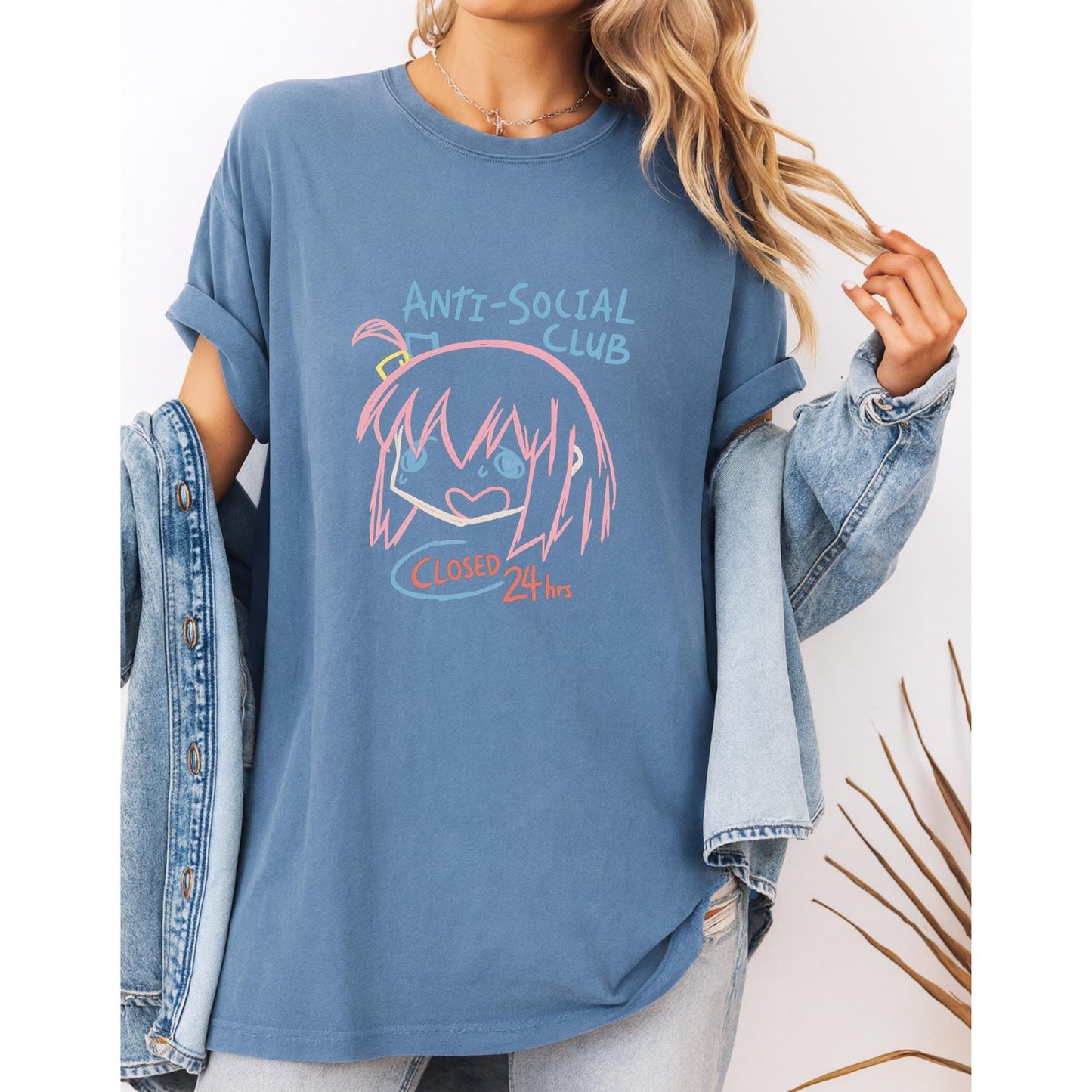 Anti Social Club Anime T-Shirt, Kawaii Sad Girl Tee, Funny Introvert Shirt, Closed 24hrs Graphic Tee, Pastel Aesthetic Anime Top