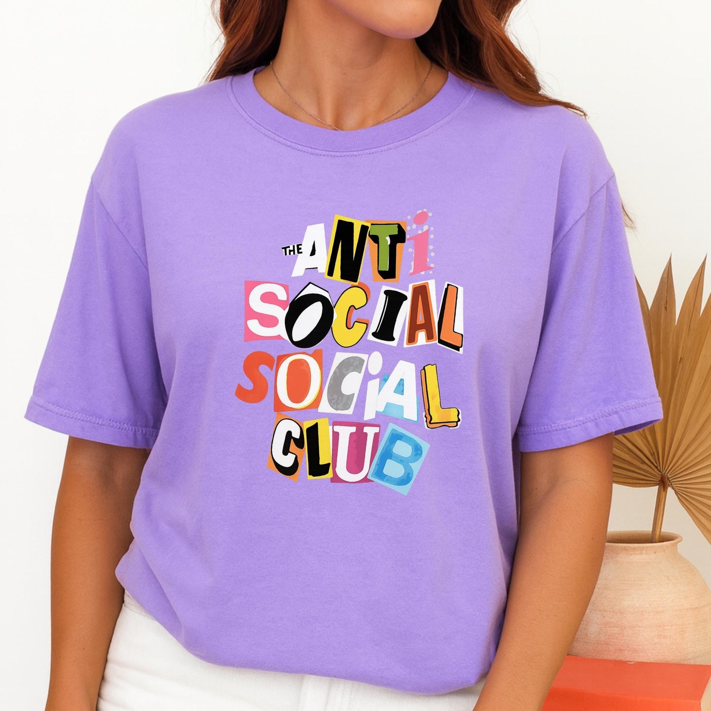 Anti Social Parody T-Shirt, Colorful Collage Letter Tee, Ransom Letter Style Funny Shirt, Anti Social Aesthetic Graphic Top, Social Club