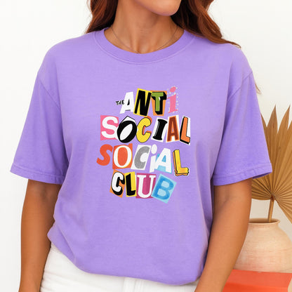 Anti Social Parody T-Shirt, Colorful Collage Letter Tee, Ransom Letter Style Funny Shirt, Anti Social Aesthetic Graphic Top, Social Club