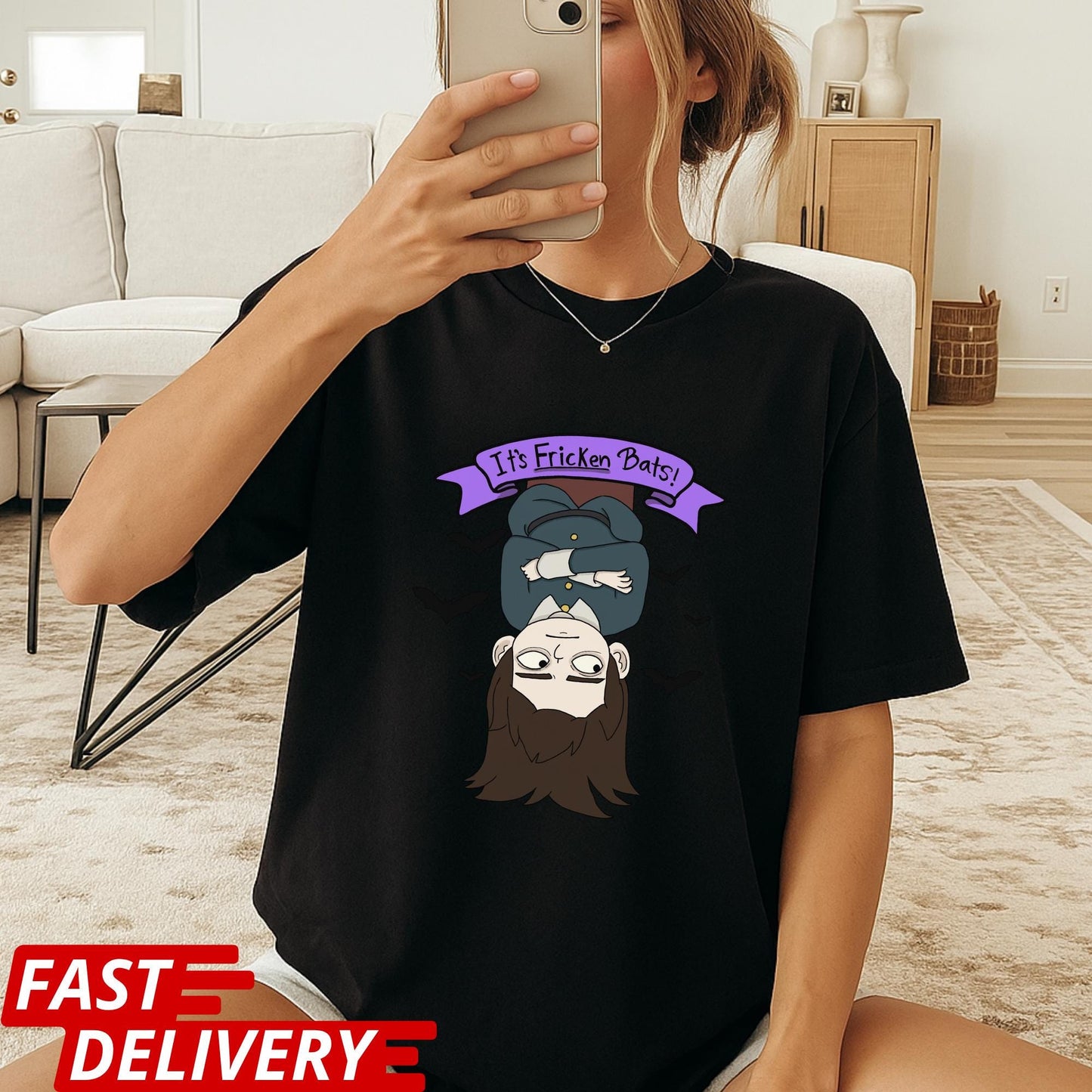 Haunted Hotel Abaddon Cartoon Inspired Custom T-shirt Dark Anime Horror Tee, Gothic Demon Graphic Shirt, Its Fricken Bats T Shirt