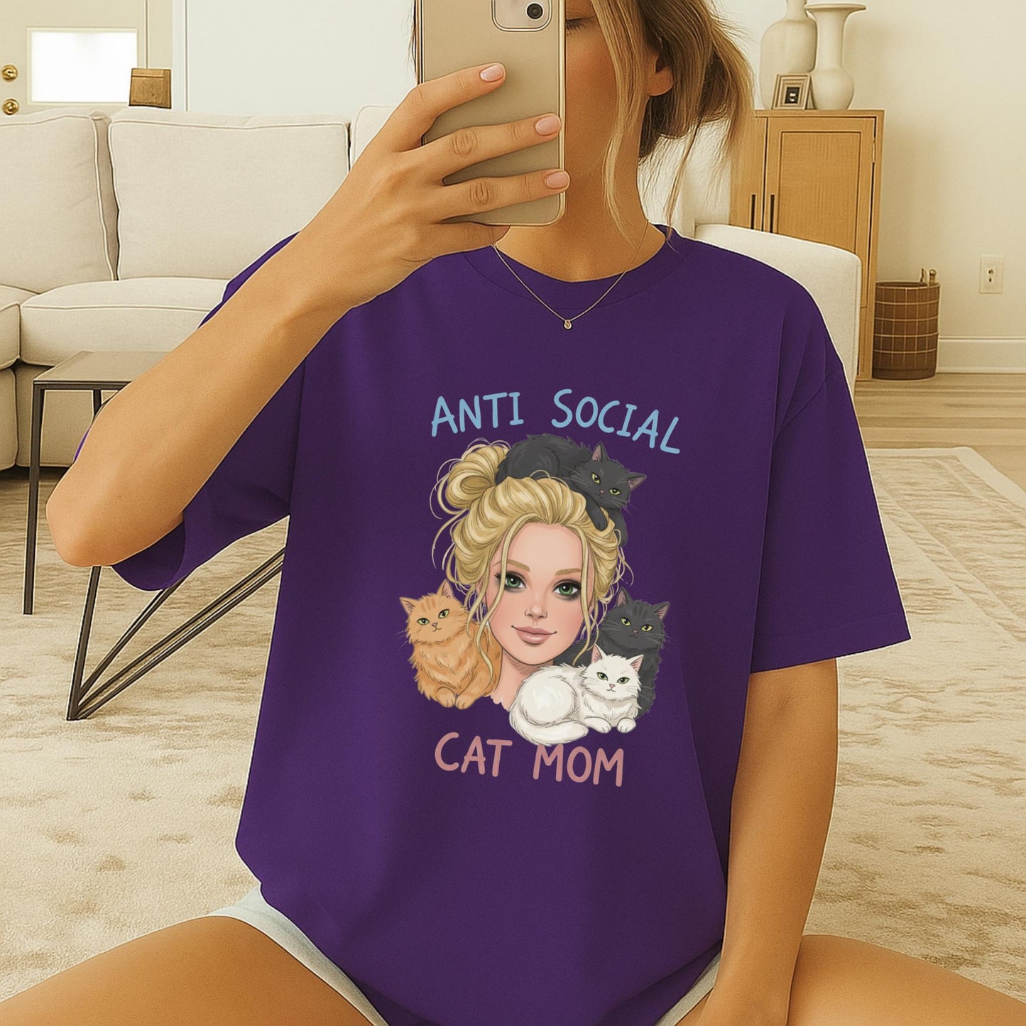 Anti Social Cat Mom T-Shirt, Cute Cat Lover Tee, Introvert Cat Mom Graphic Shirt, Funny Cat Lady Top, Gift for Cat Moms, Vintage Cat Tee