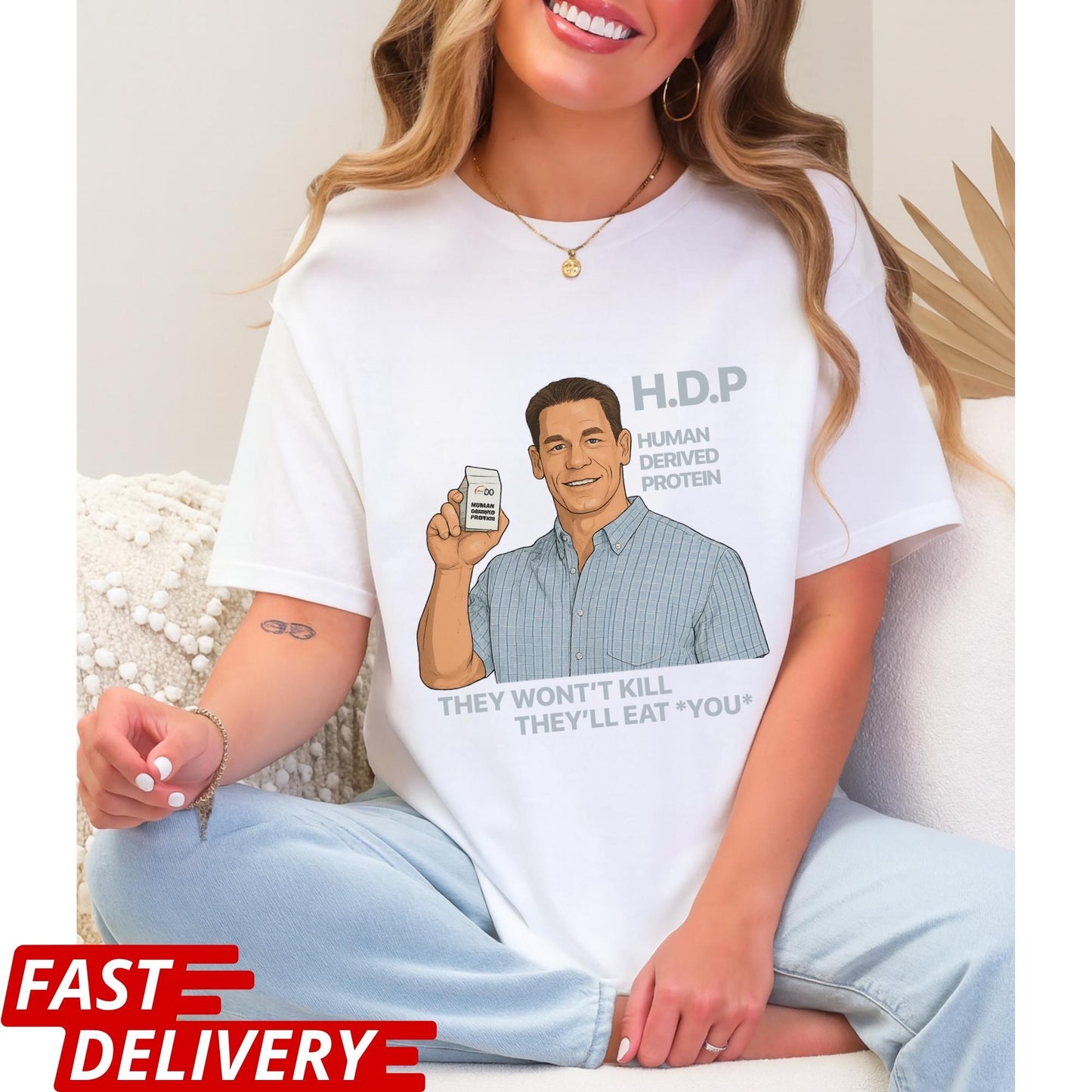 Pluribus HDP T-Shirt, John Cena Human Derived Protein Shirt, Pluribus Series Iconic Scene Tee, Sci-Fi Dark Humor Unisex Shirt