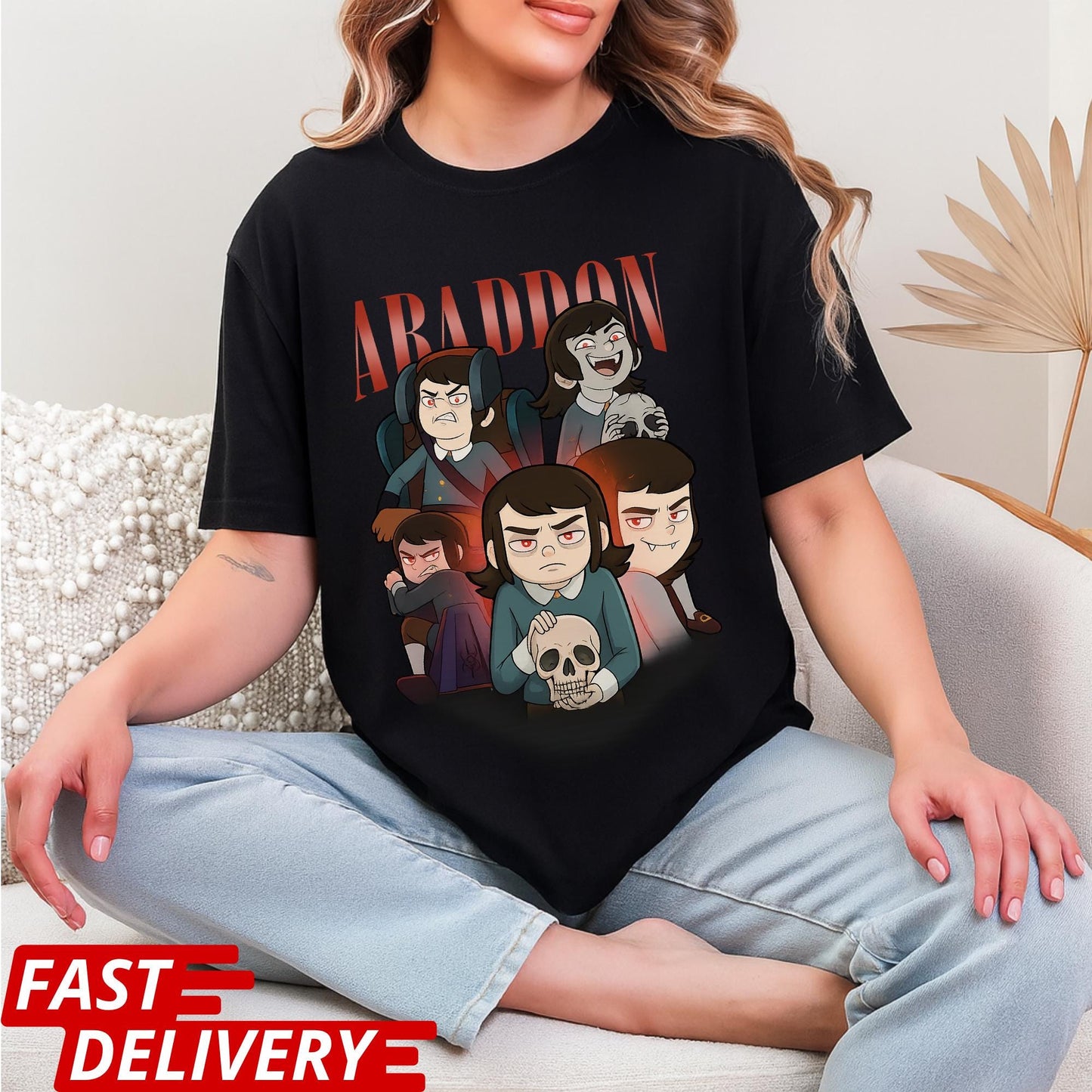 Abaddon Shirt, Haunted Hotel Cartoon T Shirt, Dark Gothic Graphic Tee, Spooky Demon Illustration, Unisex Meme Shirt