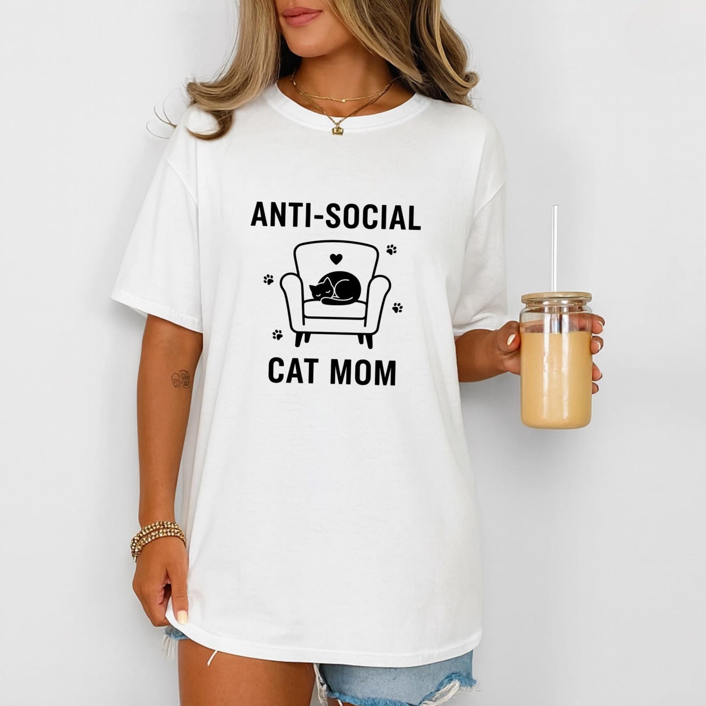 Anti Social Cat Mom T-Shirt, Funny Cat Lover Tee, Introvert Cat Mom Shirt, Cute Cozy Cat Graphic Top, Gift for Cat Moms, Funny Cat Shirt
