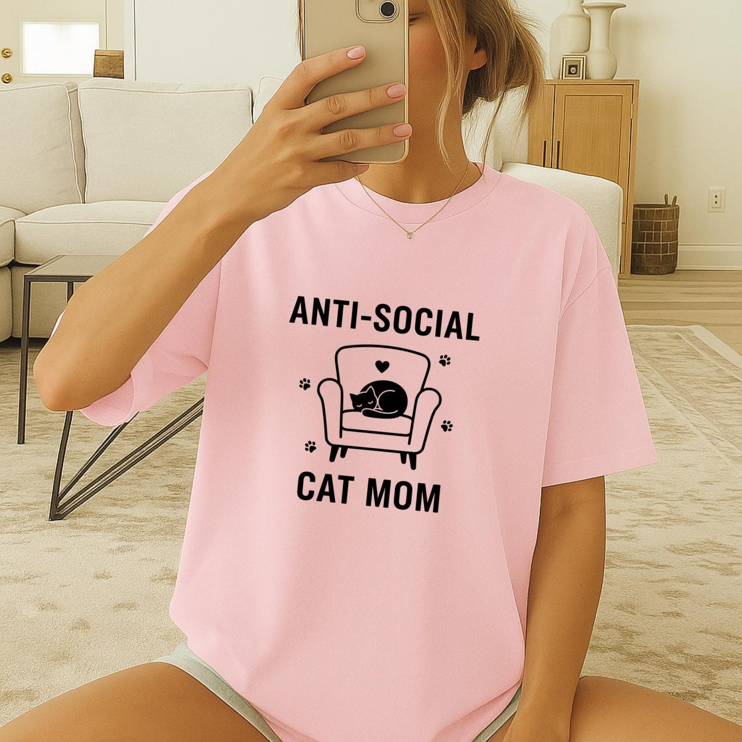 Anti Social Cat Mom T-Shirt, Funny Cat Lover Tee, Introvert Cat Mom Shirt, Cute Cozy Cat Graphic Top, Gift for Cat Moms, Funny Cat Shirt