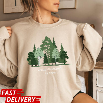 Easily Distracted By Trees Shirt, Nature Lover T-Shirt, Hiking Tee, Forest Graphic Shirt, Outdoor Aesthetic Tee, CottonBody Comfort Tee
