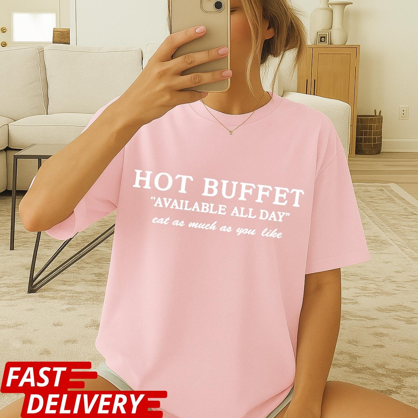 Hot Buffet Available All Day Shirt, Funny Text T Shirt, Meme Quote Tee, Y2K Humor Graphic Shirt Gift