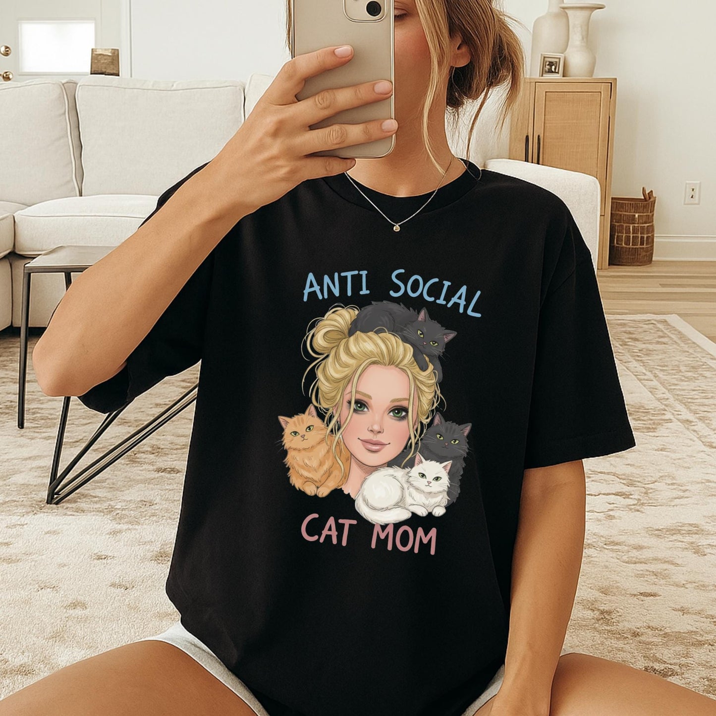 Anti Social Cat Mom T-Shirt, Cute Cat Lover Tee, Introvert Cat Mom Graphic Shirt, Funny Cat Lady Top, Gift for Cat Moms, Vintage Cat Tee