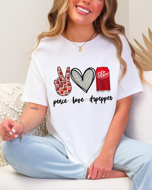 Peace Love Dr Pepper Shirt: Retro Soda Lover Graphic Tee, Funny Soda Graphic Tee, Retro Drink Lover T Shirt