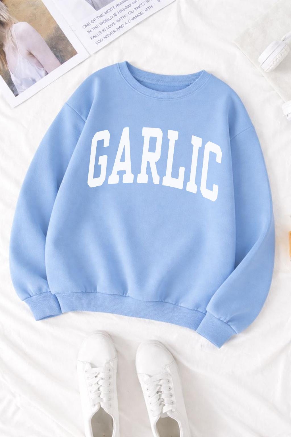 Garlic Shirt, Garlic Sweatshirt, Collegiate Crewneck Sweater, Christmas Gift for Italian Food Fans, Trendsetters and Fun Hoodie