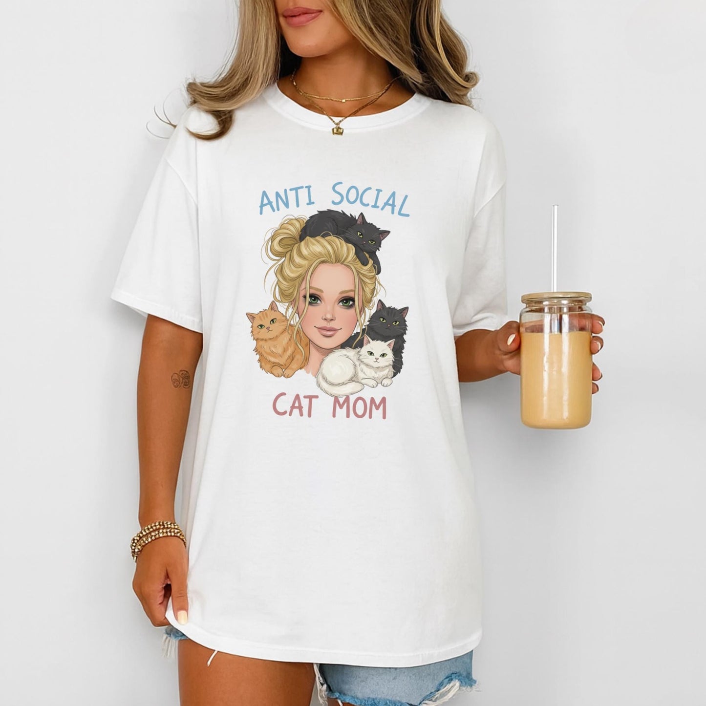 Anti Social Cat Mom T-Shirt, Cute Cat Lover Tee, Introvert Cat Mom Graphic Shirt, Funny Cat Lady Top, Gift for Cat Moms, Vintage Cat Tee