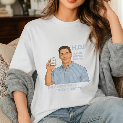 Pluribus HDP T-Shirt, John Cena Human Derived Protein Shirt, Pluribus Series Iconic Scene Tee, Sci-Fi Dark Humor Unisex Shirt