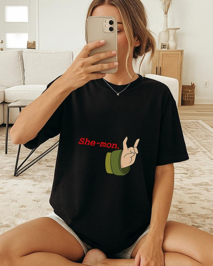 Haunted Hotel She-mon Shirt, Horror Comedy T-Shirt, Funny Dark Humor Tee, Cartoon Hand Gesture Shirt, Unisex Graphic Tee