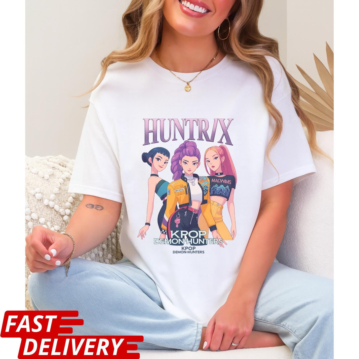 Huntrix Kpop Demon Hunters Shirt, Anime Girl Group Tee, Virtual Idol Graphic T-Shirt, Cute Kpop Merch Gift, Stylish Korean Pop Top