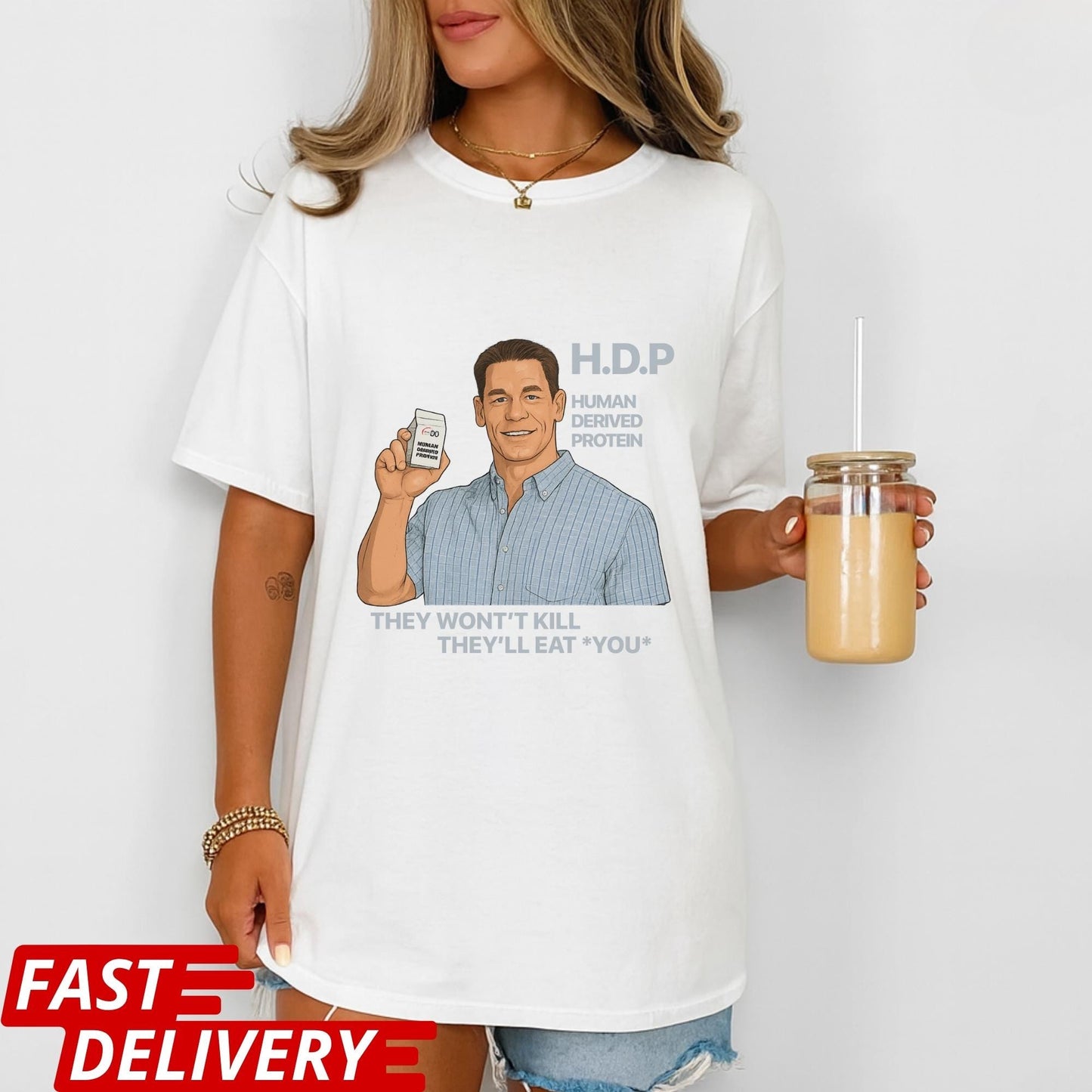 Pluribus HDP T-Shirt, John Cena Human Derived Protein Shirt, Pluribus Series Iconic Scene Tee, Sci-Fi Dark Humor Unisex Shirt