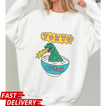 Tokyo Ramen Monster Shirt, Funny Japanese Food T-Shirt, Godzilla Noodle Bowl Tee, Kawaii Japan Graphic Tee, Cool Tokyo Streetwear