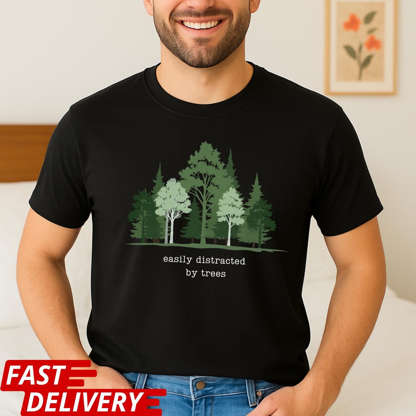 Easily Distracted By Trees Shirt, Nature Lover T-Shirt, Hiking Tee, Forest Graphic Shirt, Outdoor Aesthetic Tee, CottonBody Comfort Tee