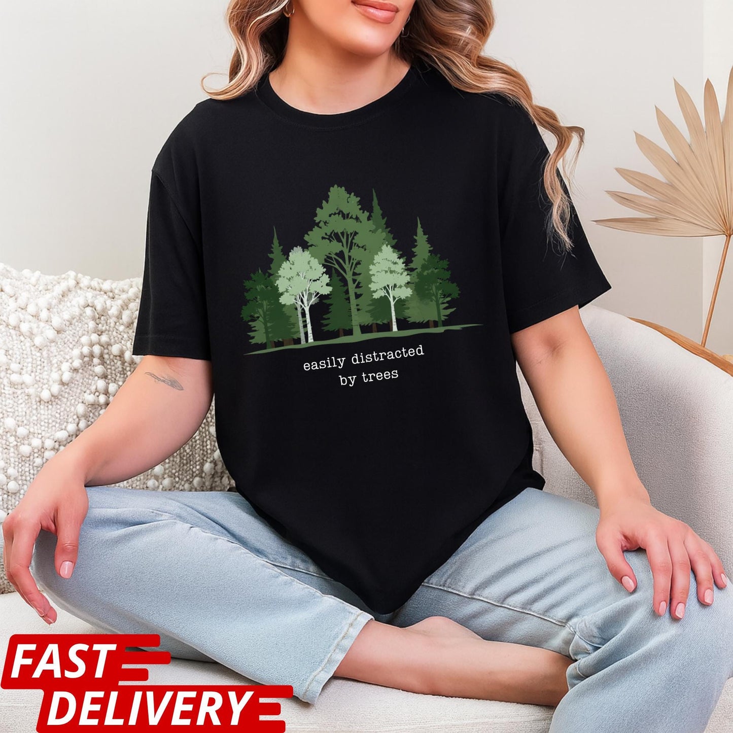 Easily Distracted By Trees Shirt, Nature Lover T-Shirt, Hiking Tee, Forest Graphic Shirt, Outdoor Aesthetic Tee, CottonBody Comfort Tee