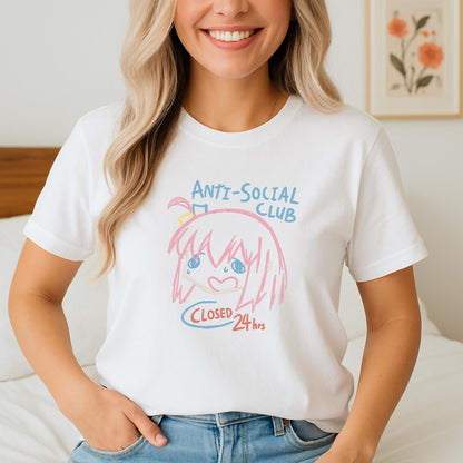 Anti Social Club Anime T-Shirt, Kawaii Sad Girl Tee, Funny Introvert Shirt, Closed 24hrs Graphic Tee, Pastel Aesthetic Anime Top