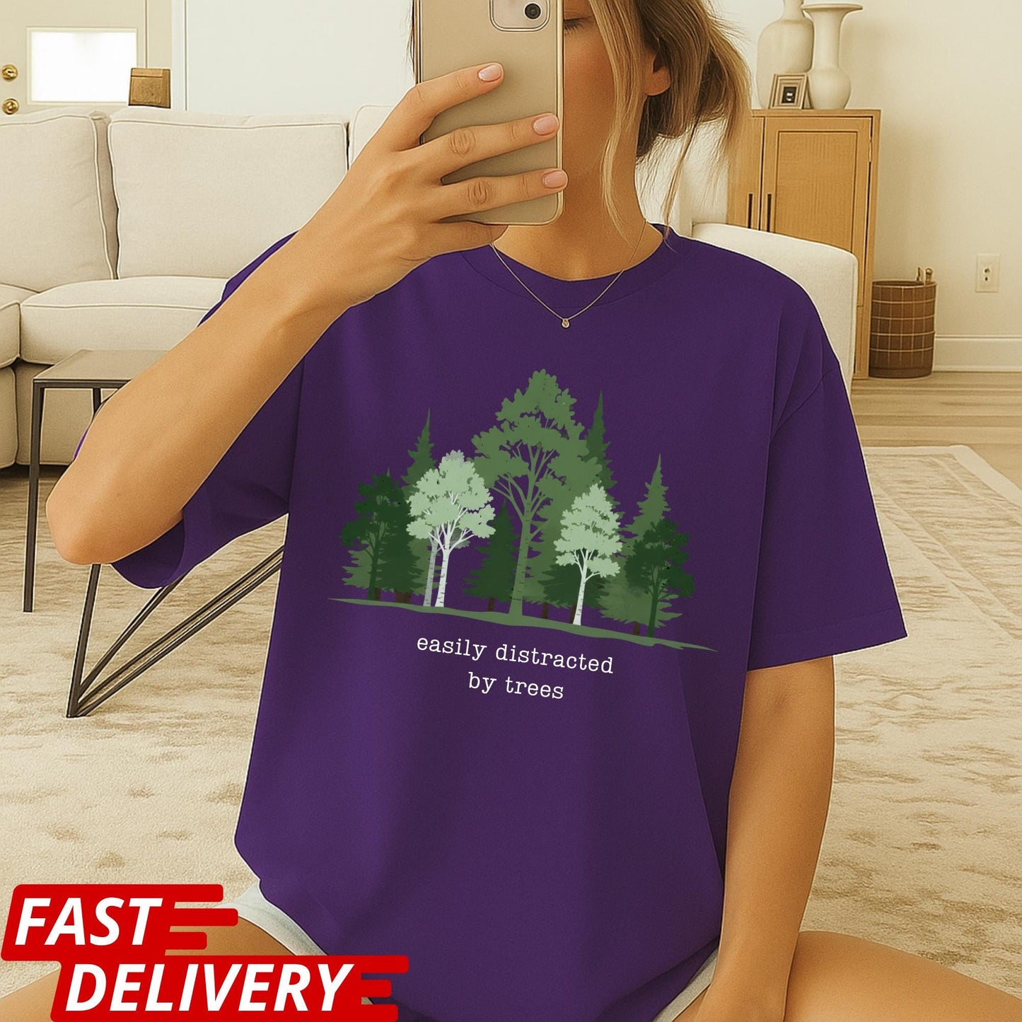 Easily Distracted By Trees Shirt, Nature Lover T-Shirt, Hiking Tee, Forest Graphic Shirt, Outdoor Aesthetic Tee, CottonBody Comfort Tee