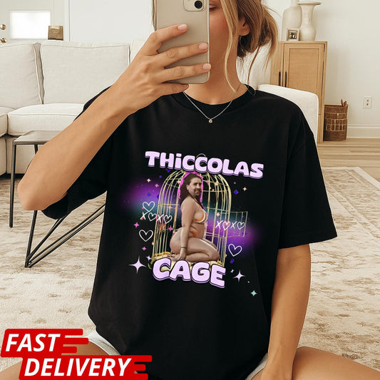 Thiccolas Cage Funny Meme Shirt, Cursed Celebs Celebrities Offensive Raunchy Stupid Meme Shirt, Gag Tshirt, Nicolas Cage Meme Tshirt