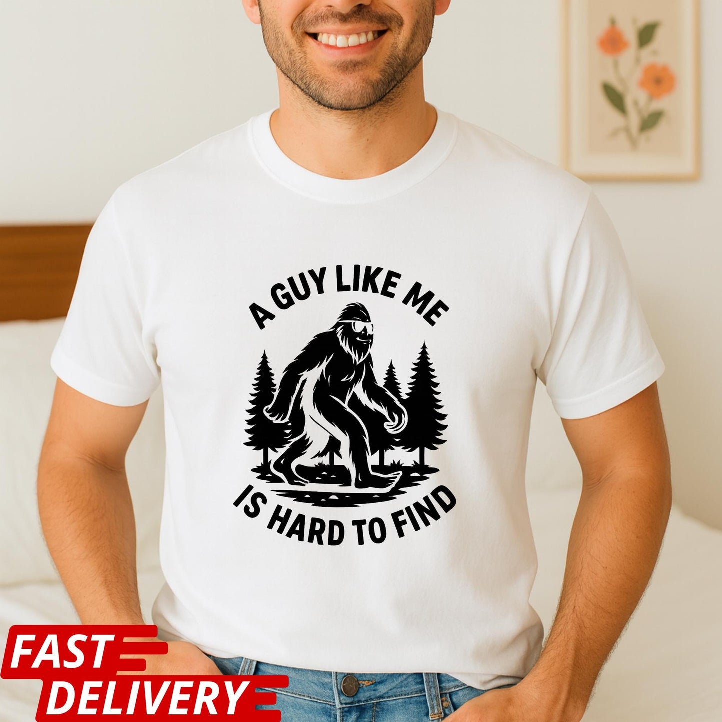 A Guy Like Me Is Hard to Find Shirt, Funny Bigfoot T-Shirt, Sasquatch Tee, Retro Camping Shirt, Outdoorsmen Gift, CottonBody Graphic Tee