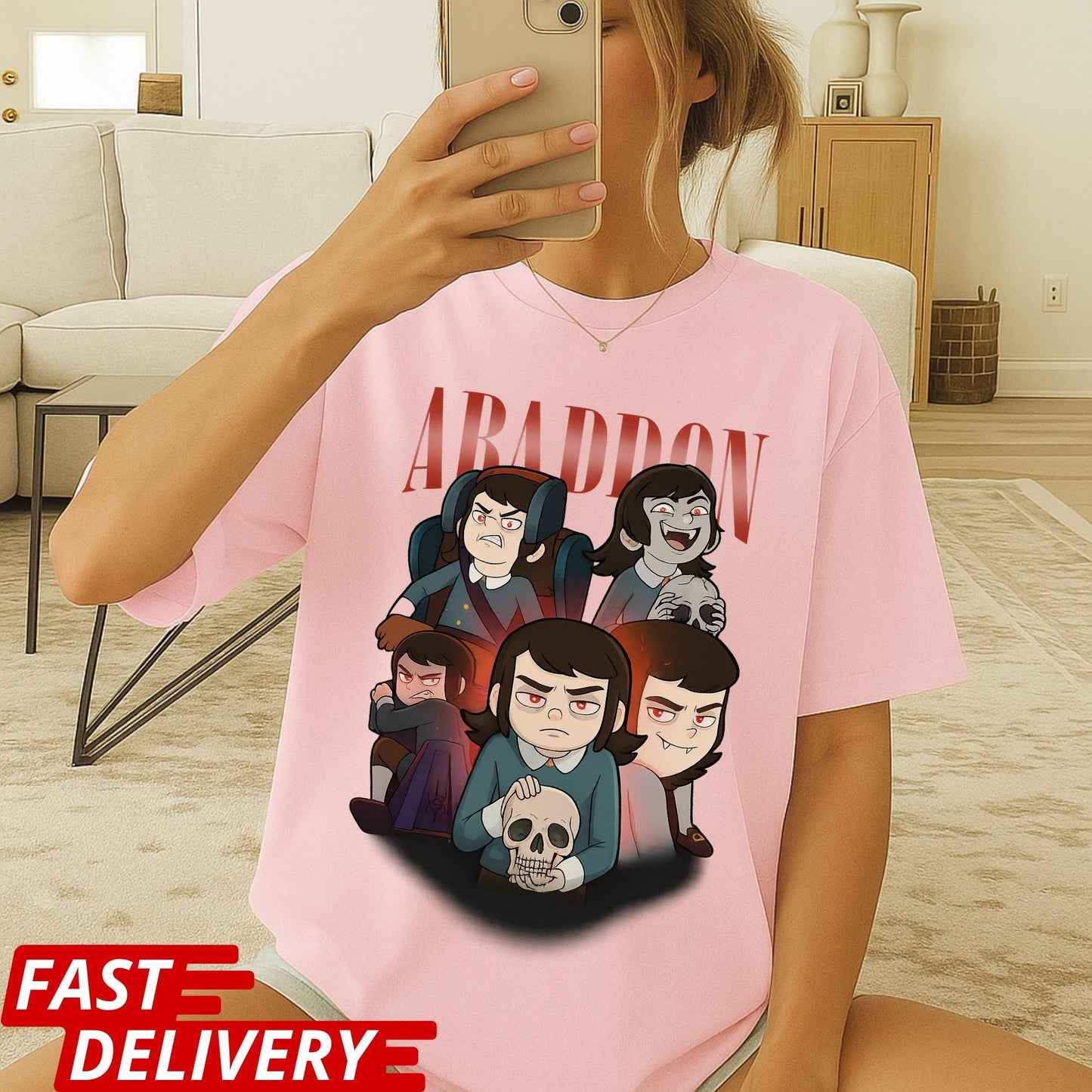 Abaddon Shirt, Haunted Hotel Cartoon T Shirt, Dark Gothic Graphic Tee, Spooky Demon Illustration, Unisex Meme Shirt