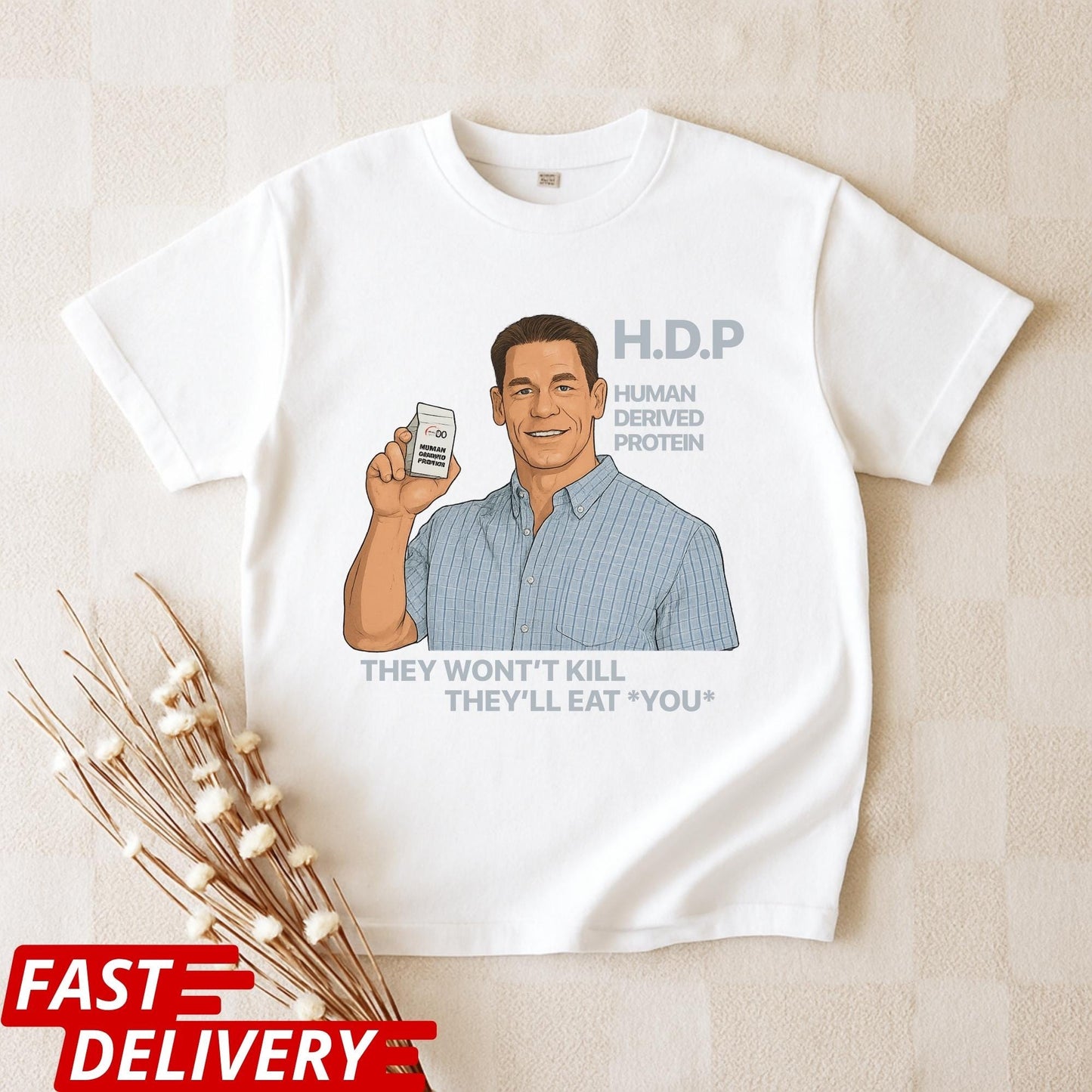 Pluribus HDP T-Shirt, John Cena Human Derived Protein Shirt, Pluribus Series Iconic Scene Tee, Sci-Fi Dark Humor Unisex Shirt