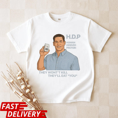 Pluribus HDP T-Shirt, John Cena Human Derived Protein Shirt, Pluribus Series Iconic Scene Tee, Sci-Fi Dark Humor Unisex Shirt