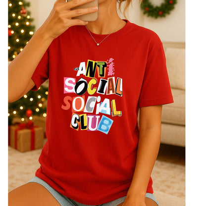 Anti Social Parody T-Shirt, Colorful Collage Letter Tee, Ransom Letter Style Funny Shirt, Anti Social Aesthetic Graphic Top, Social Club