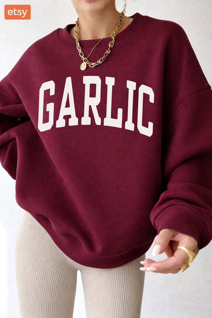 Garlic Shirt, Garlic Sweatshirt, Collegiate Crewneck Sweater, Christmas Gift for Italian Food Fans, Trendsetters and Fun Hoodie