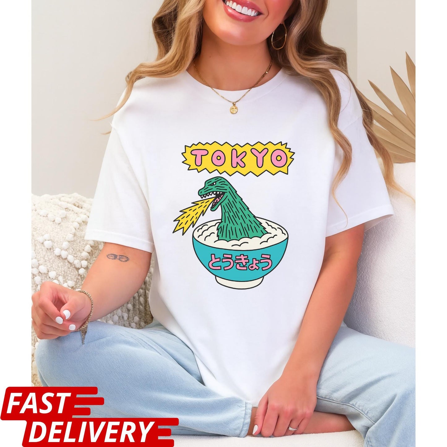 Tokyo Ramen Monster Shirt, Funny Japanese Food T-Shirt, Godzilla Noodle Bowl Tee, Kawaii Japan Graphic Tee, Cool Tokyo Streetwear