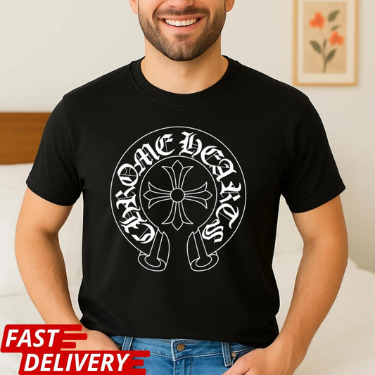 Chrome Heart Shirt, Vintage Chrome Cross Tee, Horseshoe Logo Tee, The Metal Cross Life like Chrome heart T-shirt, Streetwear Gothic Top