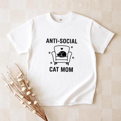 Anti Social Cat Mom T-Shirt, Funny Cat Lover Tee, Introvert Cat Mom Shirt, Cute Cozy Cat Graphic Top, Gift for Cat Moms, Funny Cat Shirt
