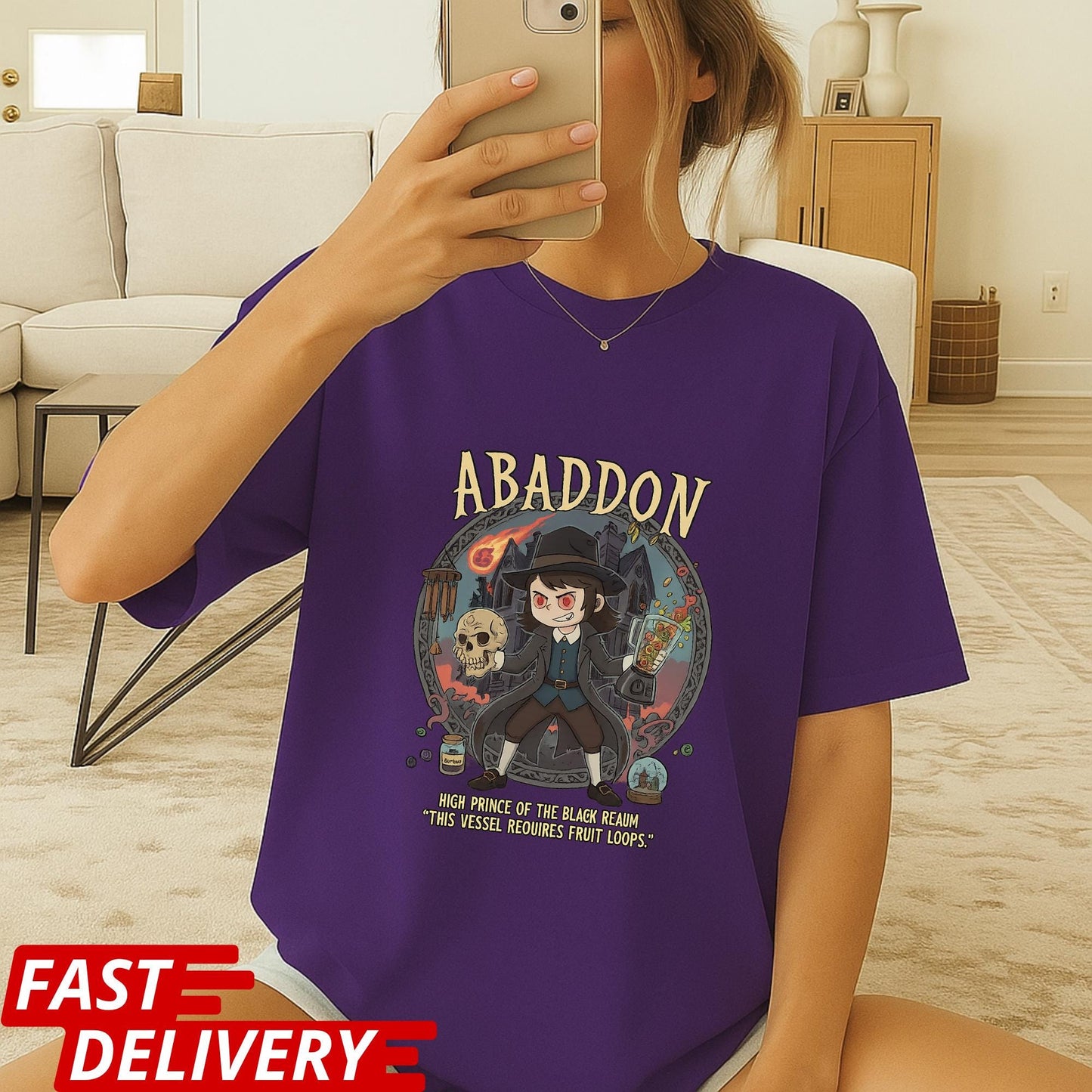 High Prince Of The Black Realm, This Vessel Requires Fruit Loops Tee, Haunted Hotel Abaddon Cartoon Inspired Custom T-shirt Dark Horror Tee