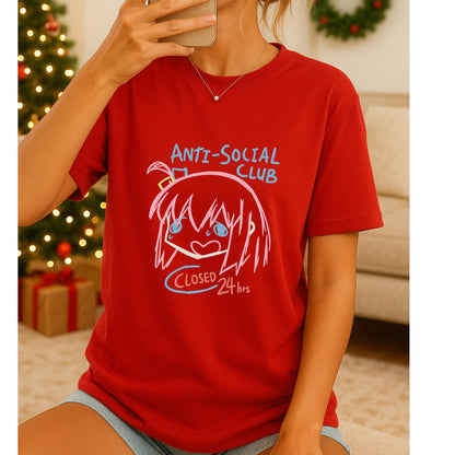 Anti Social Club Anime T-Shirt, Kawaii Sad Girl Tee, Funny Introvert Shirt, Closed 24hrs Graphic Tee, Pastel Aesthetic Anime Top