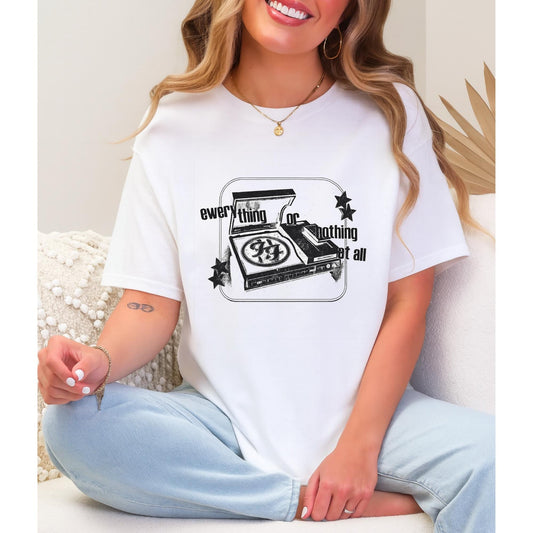 Foo Fighters Inspired T-Shirt, Retro Record Player Tee, Rock Band Fan Shirt, Everything or Nothing Graphic Top, Vintage Music Lover Tee