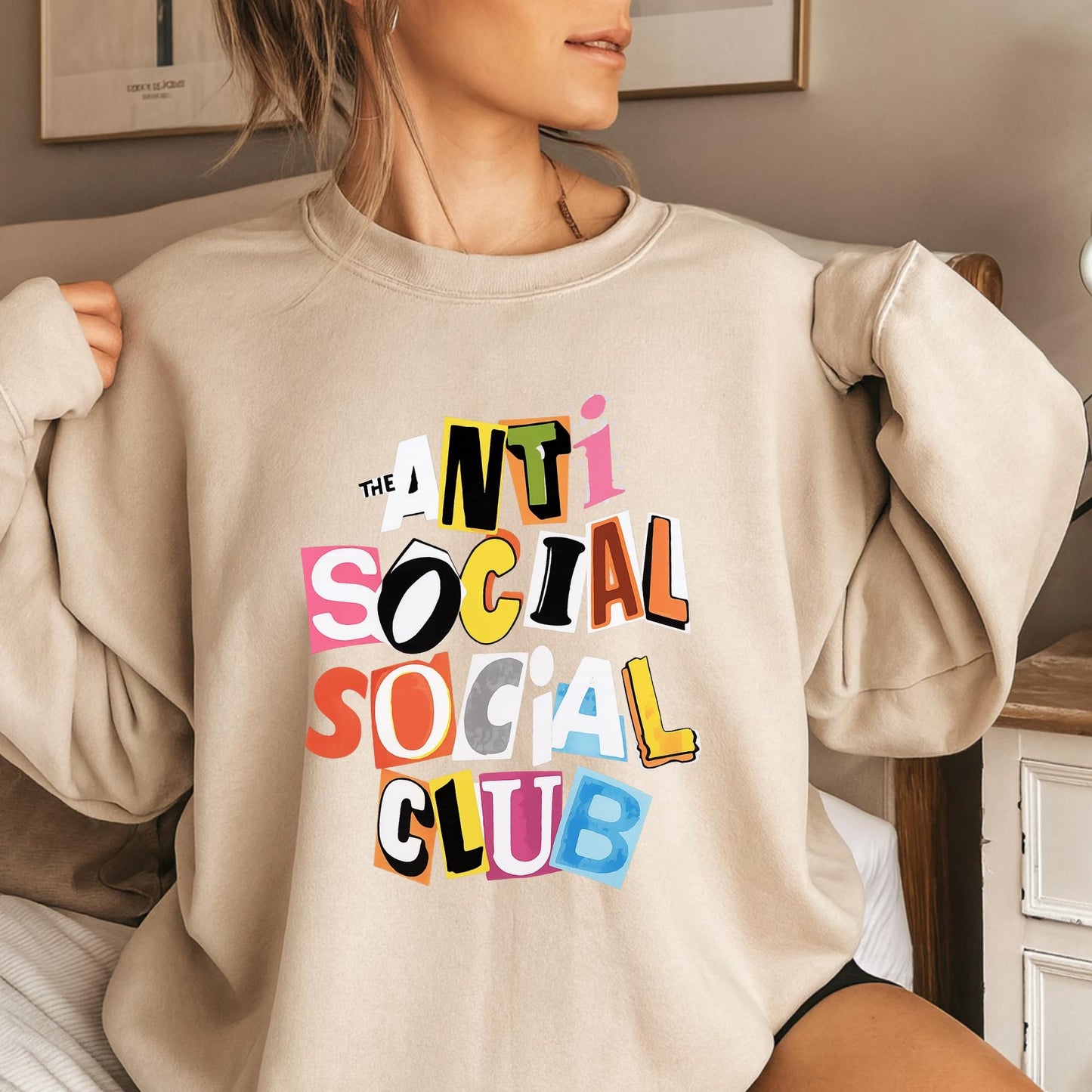 Anti Social Parody T-Shirt, Colorful Collage Letter Tee, Ransom Letter Style Funny Shirt, Anti Social Aesthetic Graphic Top, Social Club