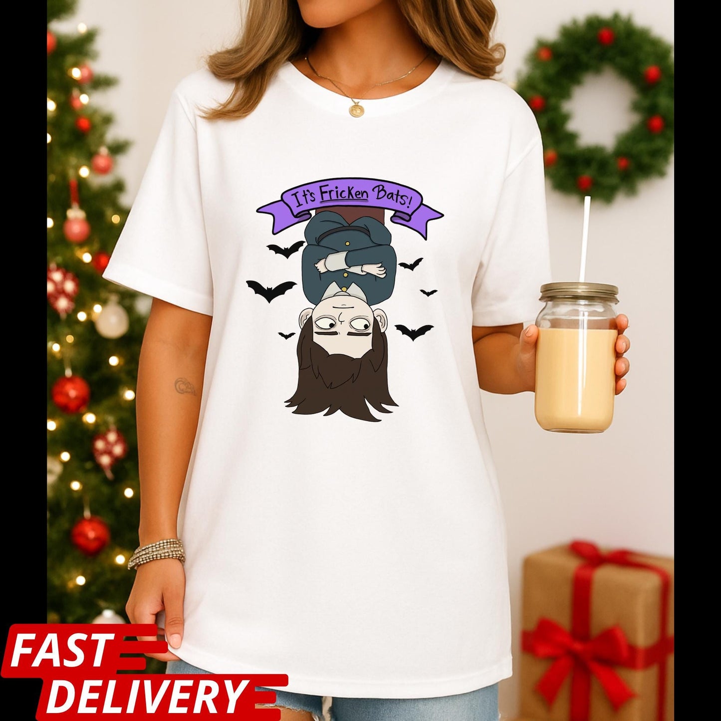 Haunted Hotel Abaddon Cartoon Inspired Custom T-shirt Dark Anime Horror Tee, Gothic Demon Graphic Shirt, Its Fricken Bats T Shirt