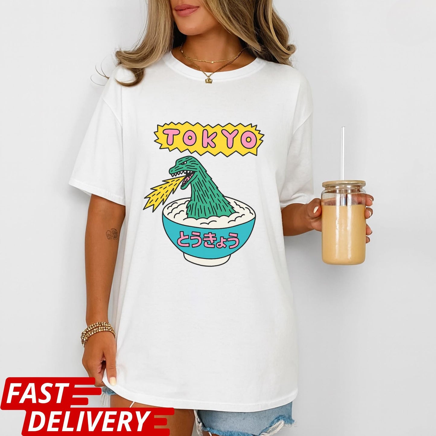 Tokyo Ramen Monster Shirt, Funny Japanese Food T-Shirt, Godzilla Noodle Bowl Tee, Kawaii Japan Graphic Tee, Cool Tokyo Streetwear