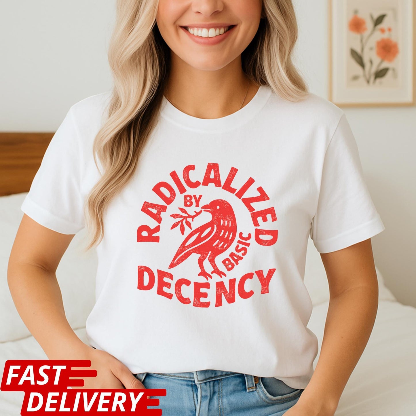 Radicalized By Basic Decency Shirt, Kindness T-Shirt, Peace Dove Tee, Positive Message Shirt, Minimal Graphic Tee, CottonBody Comfort Tee