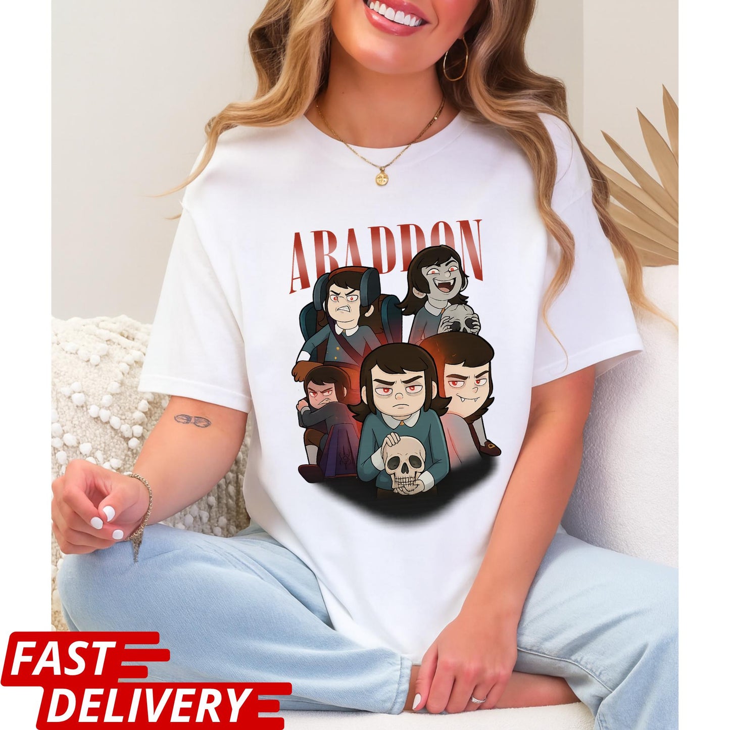 Abaddon Shirt, Haunted Hotel Cartoon T Shirt, Dark Gothic Graphic Tee, Spooky Demon Illustration, Unisex Meme Shirt