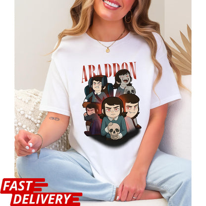 Abaddon Shirt, Haunted Hotel Cartoon T Shirt, Dark Gothic Graphic Tee, Spooky Demon Illustration, Unisex Meme Shirt